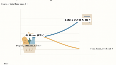USDA-Diagramm zeigt Trends bei Lebensmittelausgaben - Kosten für Essen gehen vs. zu Hause kochen von 2000 bis 2025